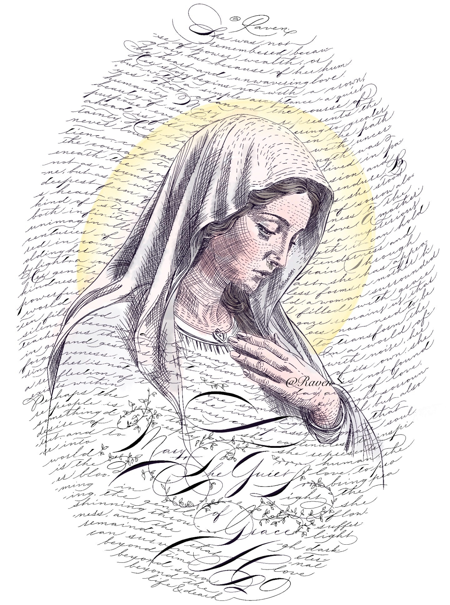 Mary, an illustration and calligraphy work by Raven Hsieh